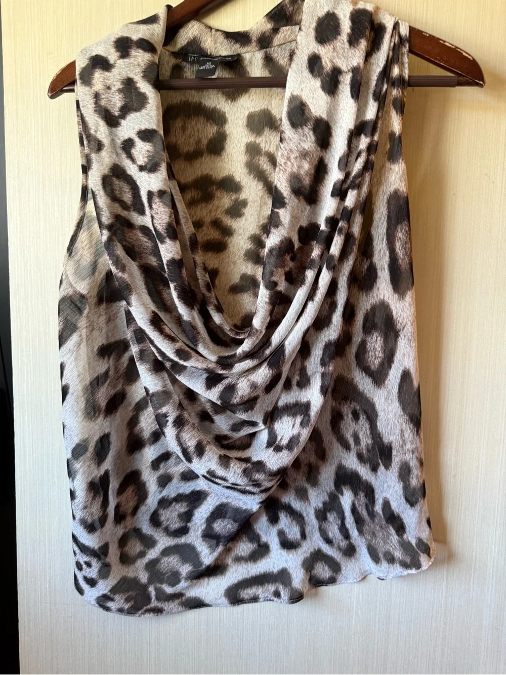 INC Animal Print Draped Neck Sleeveless Top - Neutral Leopard - Picture 1 of 4